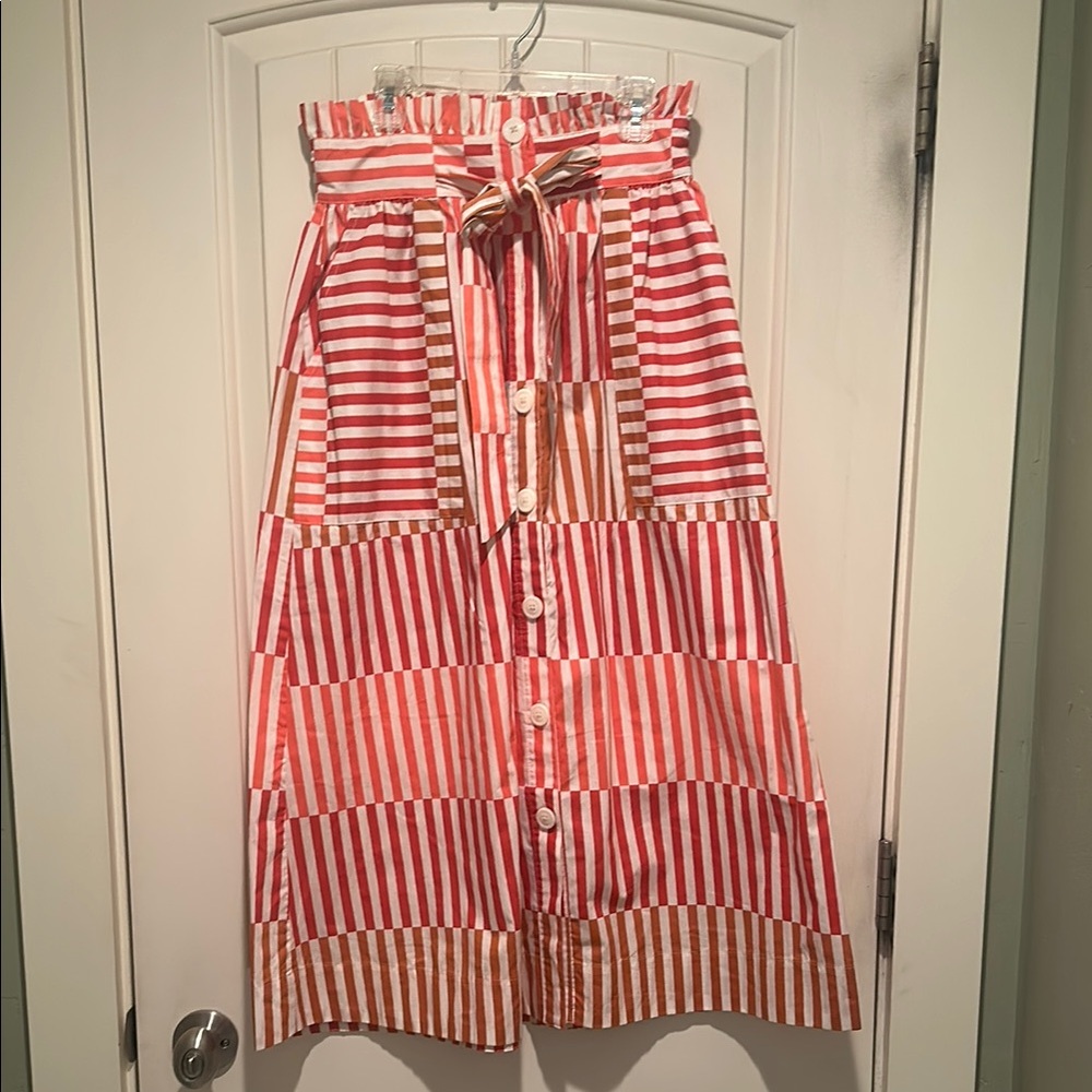 Who What Wear Red, White & Brown Striped A-Line Skirt